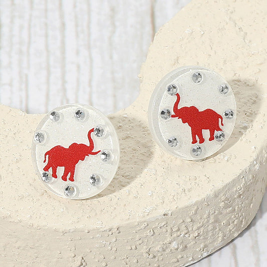 Sparkle Accent Game Day Elephant Disc Stud Earrings