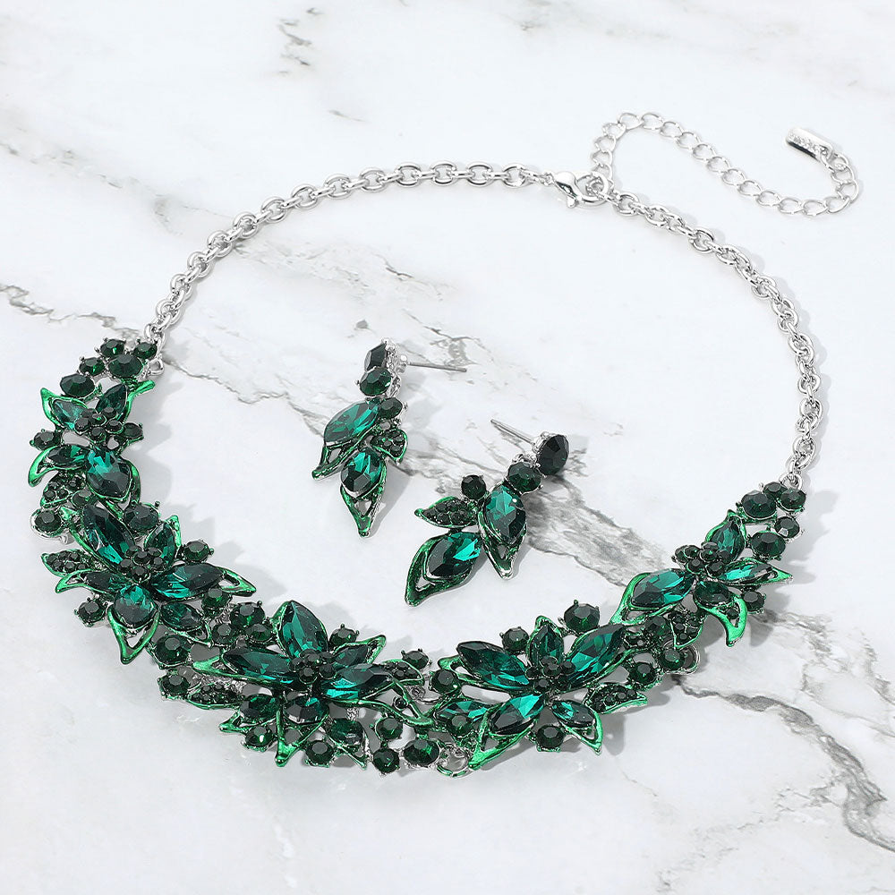 Stone Embellished Flower Collar Evening Necklace