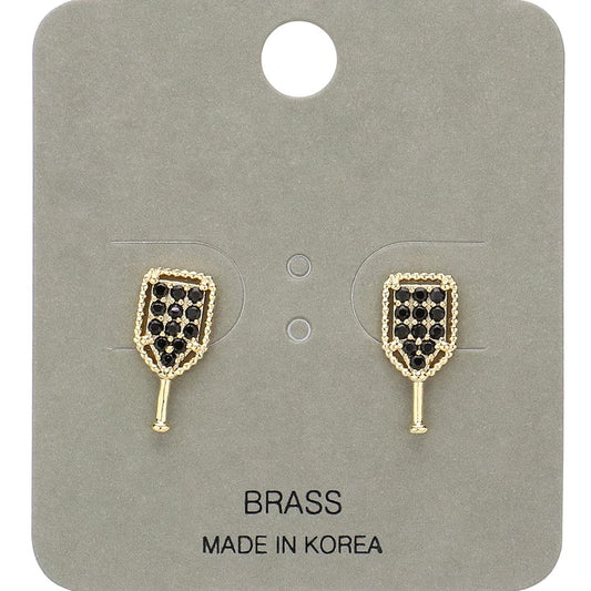 Stone Paved Pickleball Paddle Stud Earrings