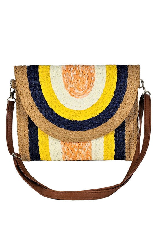 Straw Multi Color Clutch Crossbody Bag