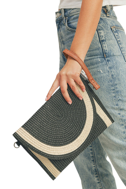 Straw Two Tone Envelope Crossbody Clutch Bag