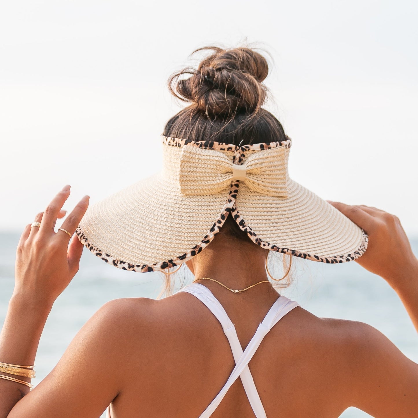 Leopard Trim Foldable Bow Visors Hat