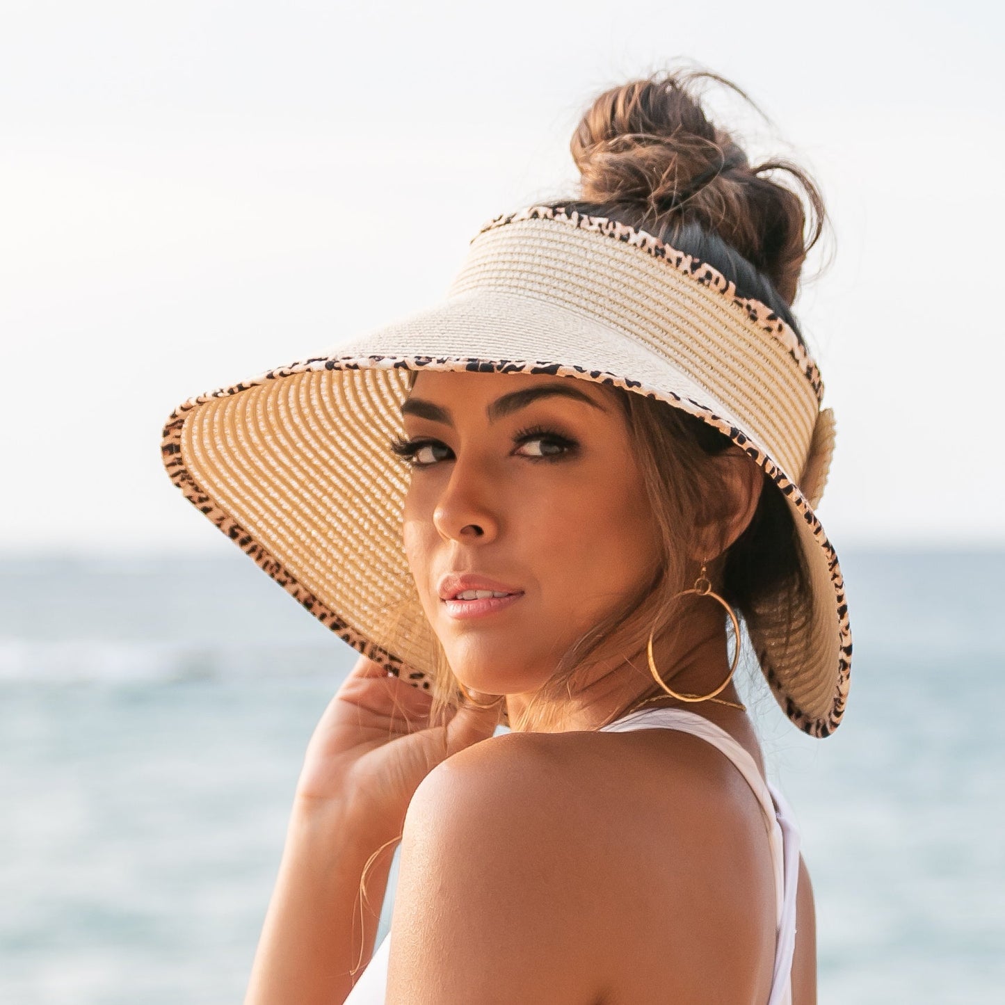 Leopard Trim Foldable Bow Visors Hat