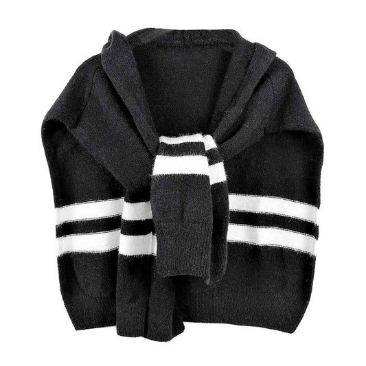 Striped Knit Hoodie Top