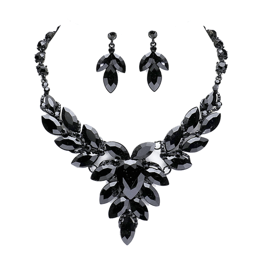 Teardrop Center Marquise Stone Cluster Necklace Earring Set
