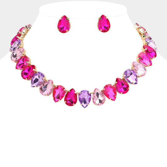 Teardrop Stone Cluster Link Evening Necklace