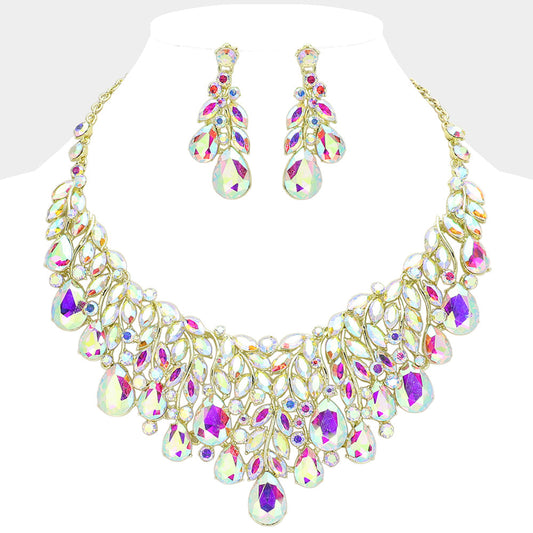 Teardrop Stone Cluster Marquise Vine Embellished Evening Necklace