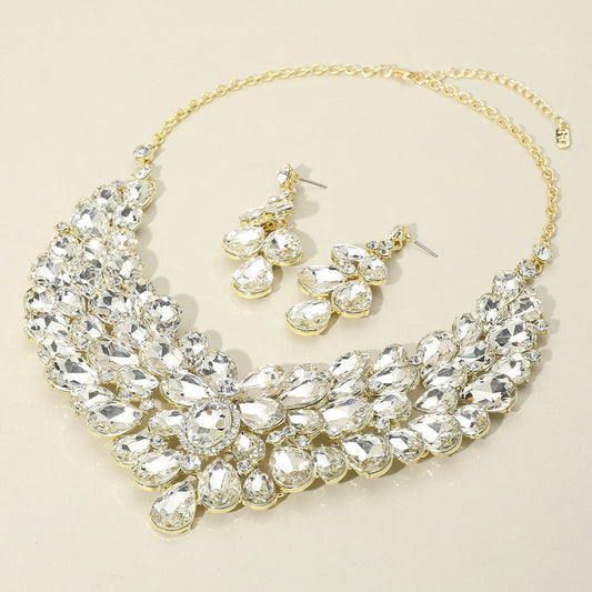 Teardrop Stone Cluster Statement Evening Necklace