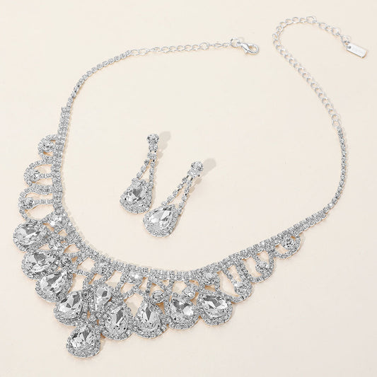 Teardrop Stone Embellished Rhinestone Paved Collar Necklace