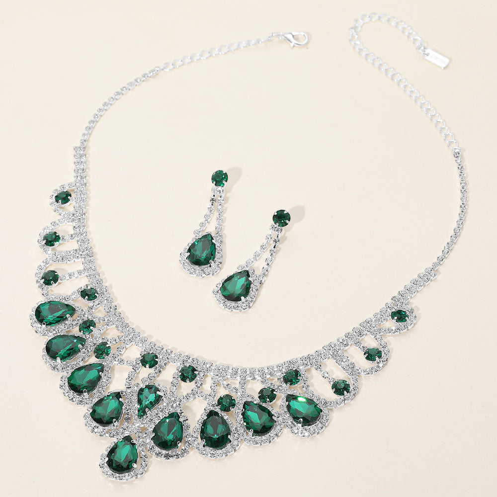 Teardrop Stone Embellished Rhinestone Paved Collar Necklace