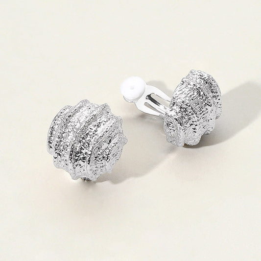 Textured Metal Ripple Ball Clip On Earrings