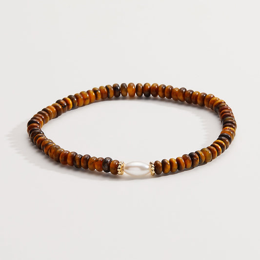 Tiger's Eye and Pearl Stretch Bracelet