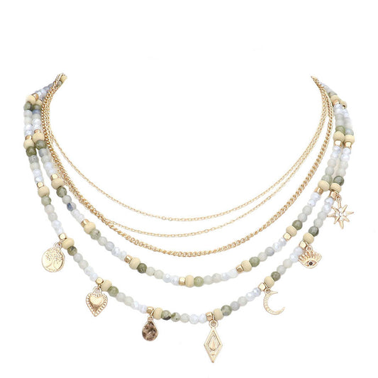 Tree of Life Crescent Moon Evil Eye N Star Station Necklace