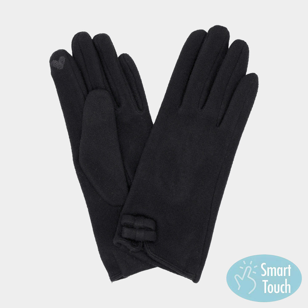 Two Mini Bow Accent Soft Smart Touch Winter Gloves