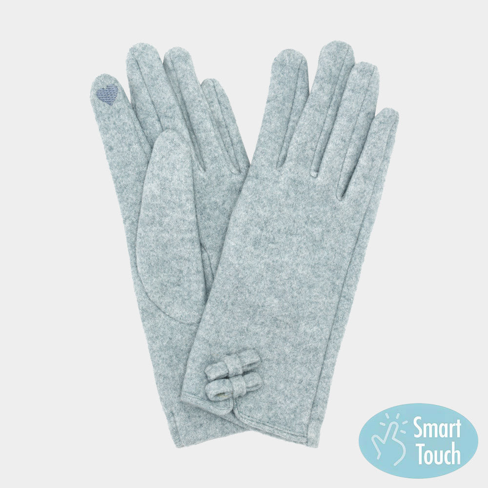 Two Mini Bow Accent Soft Smart Touch Winter Gloves