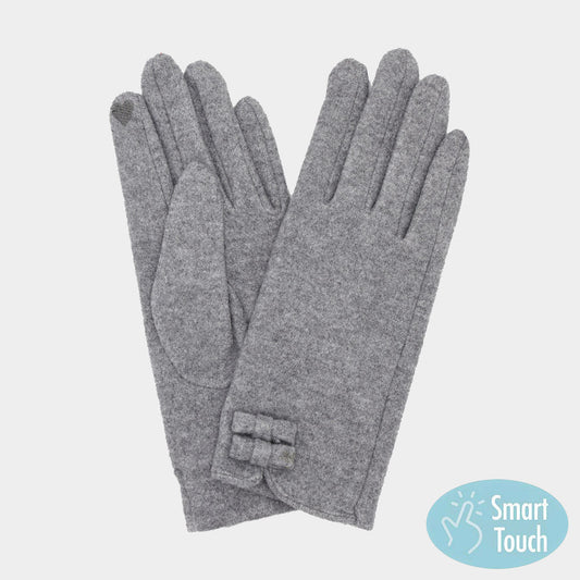 Two Mini Bow Accent Soft Smart Touch Winter Gloves