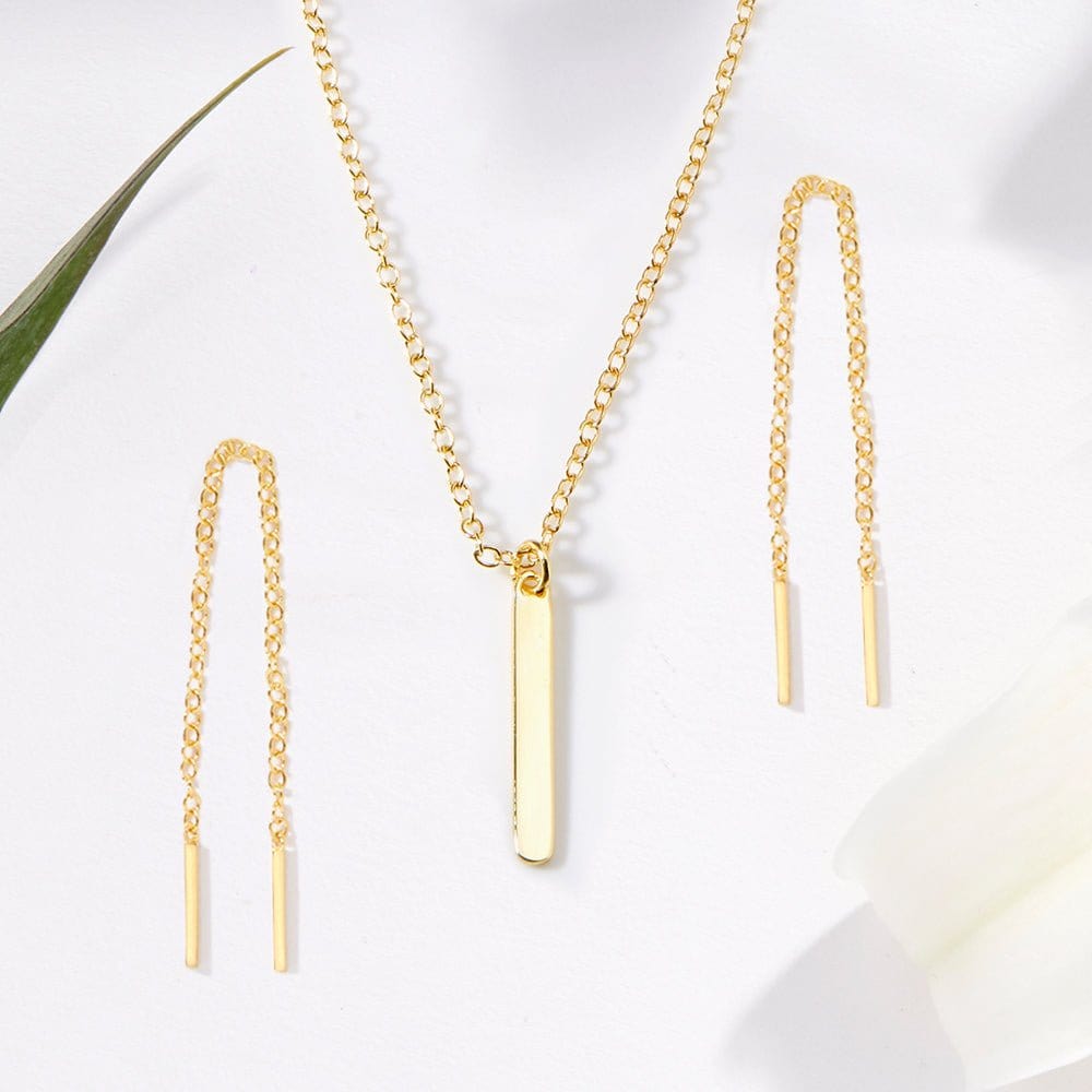 Unicorn Gold Bar Earring Threader and Necklace Jewelry Set