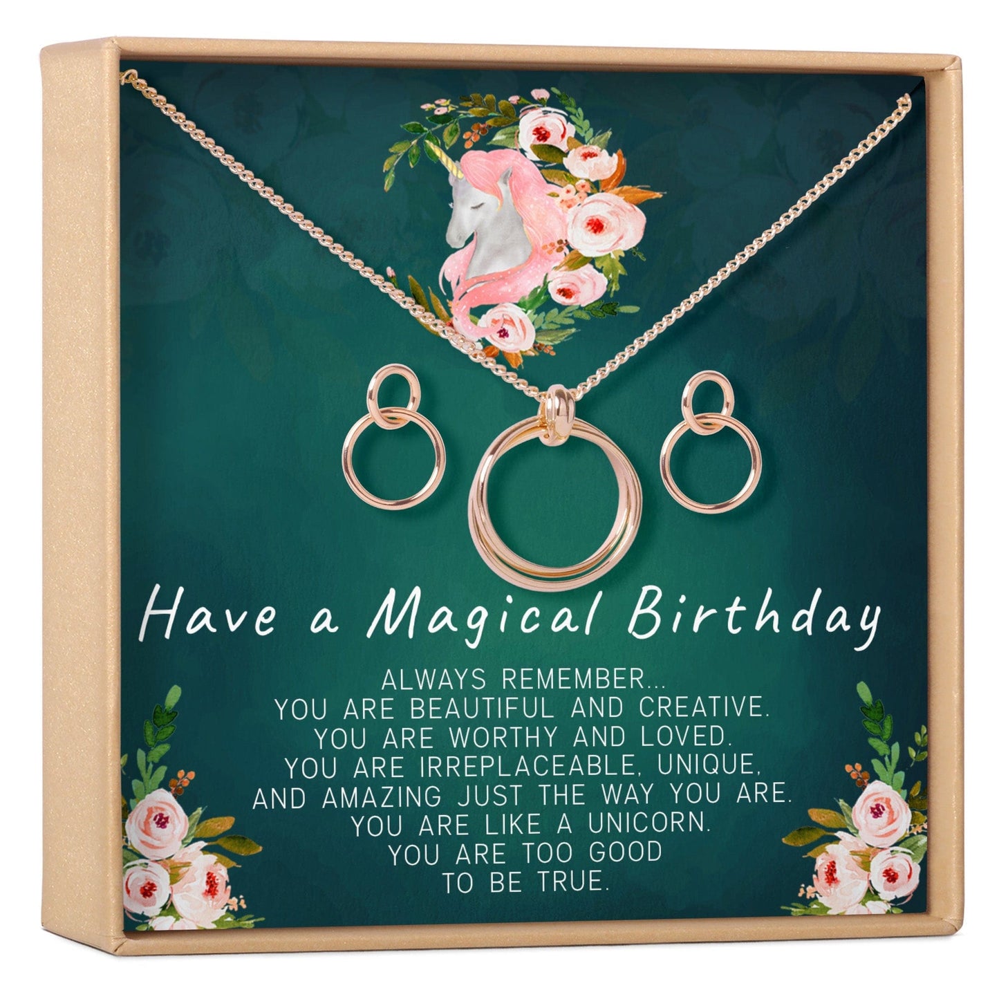 Unicorn Linked Circles Earring and Necklace Jewelry Set