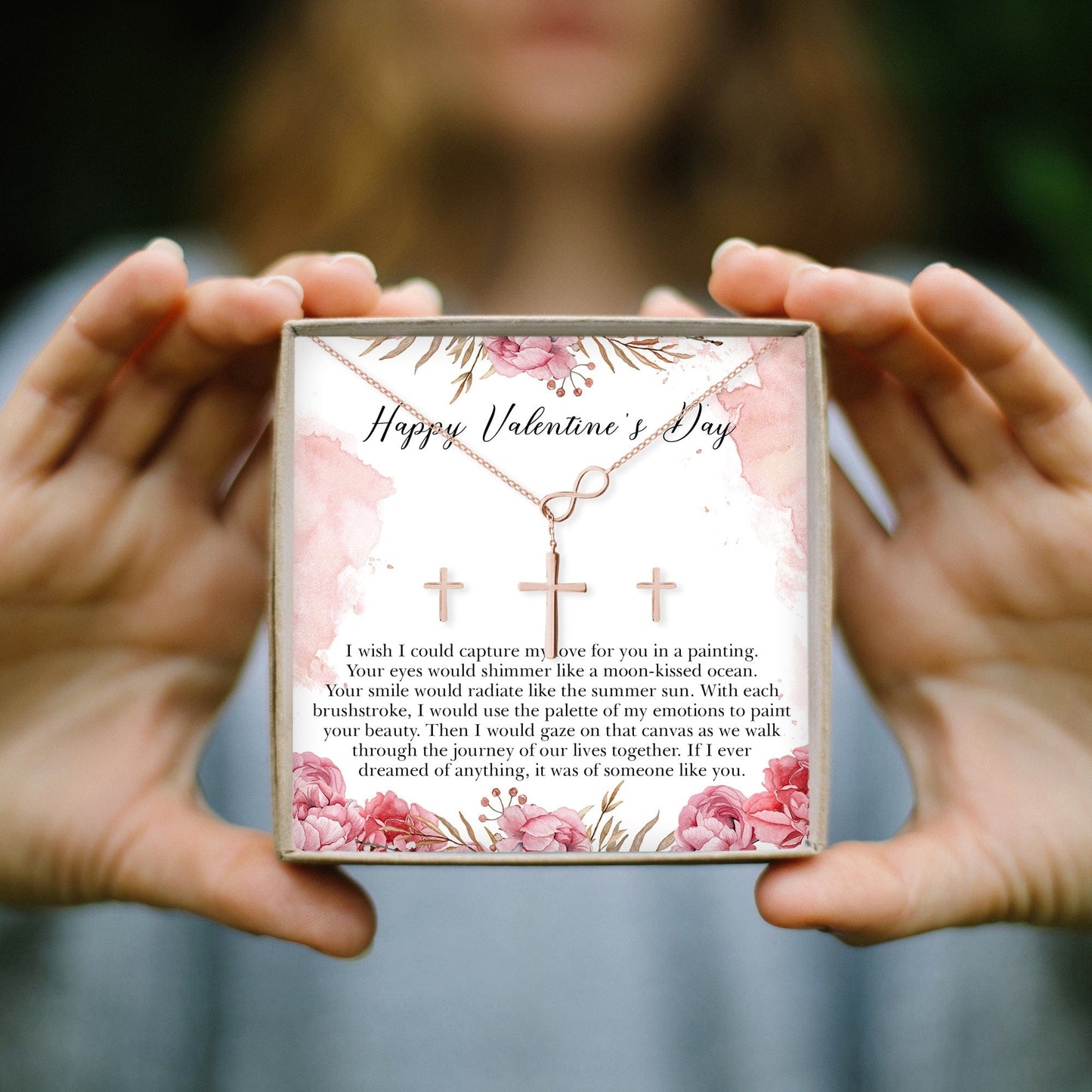 Valentine's Day Cross Earring and Necklace  Jewelry Set