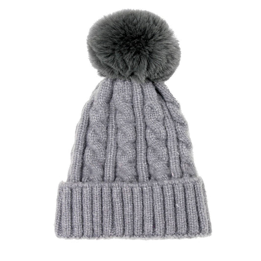 Warm Chunky Cable Knit Beanie Pom Pom Hat Beanie Winter Hat