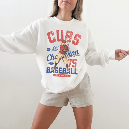 Chicago Cubs Vintage Inspired Crewneck Sweatshirt - Retro 70s Champion Pullover