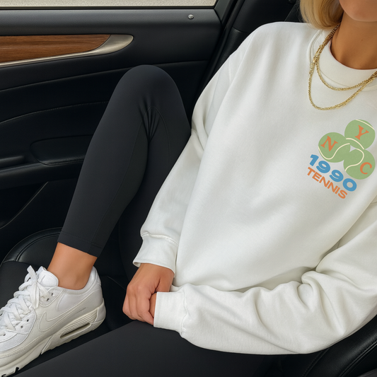 NYC 1990 Tennis Crewneck Sweatshirt – Vintage Sport Graphic Pullover