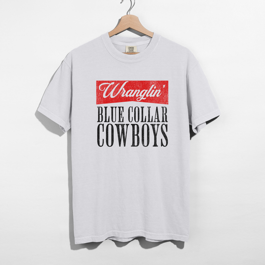 Wranglin’ Blue Collar Cowboys Graphic Tee – Western Rodeo Cowgirl Shirt