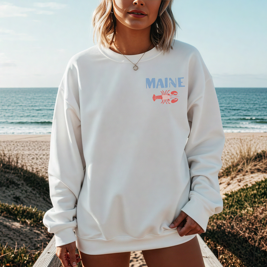 Maine Lobster Seafood Club Crewneck Sweatshirt – Coastal New England Lobster Graphic Pullover