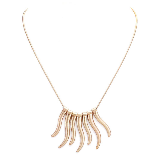 Worn Finish Metal Bar Fringe Necklace Metal Bar Necklace