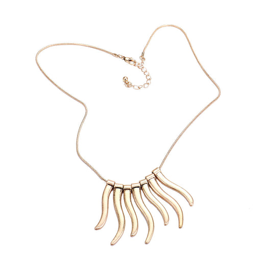 Worn Finish Metal Bar Fringe Necklace Metal Bar Necklace