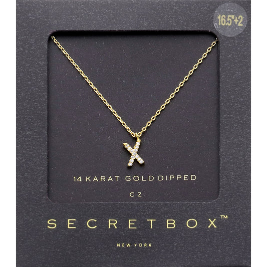 -X- Secret Box 14K Gold Dipped Cubic Zirconia Initial Monogram Pendant Necklace