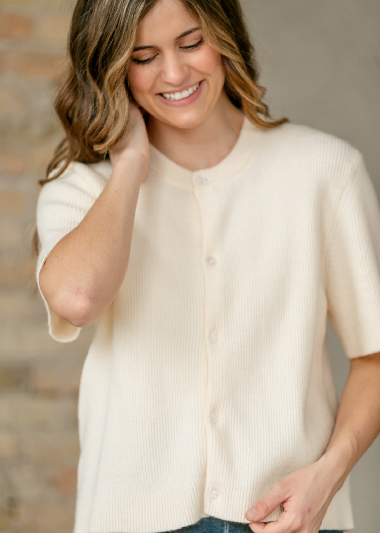 Zadie Ivory Short Sleeeve Button Cardigan Top