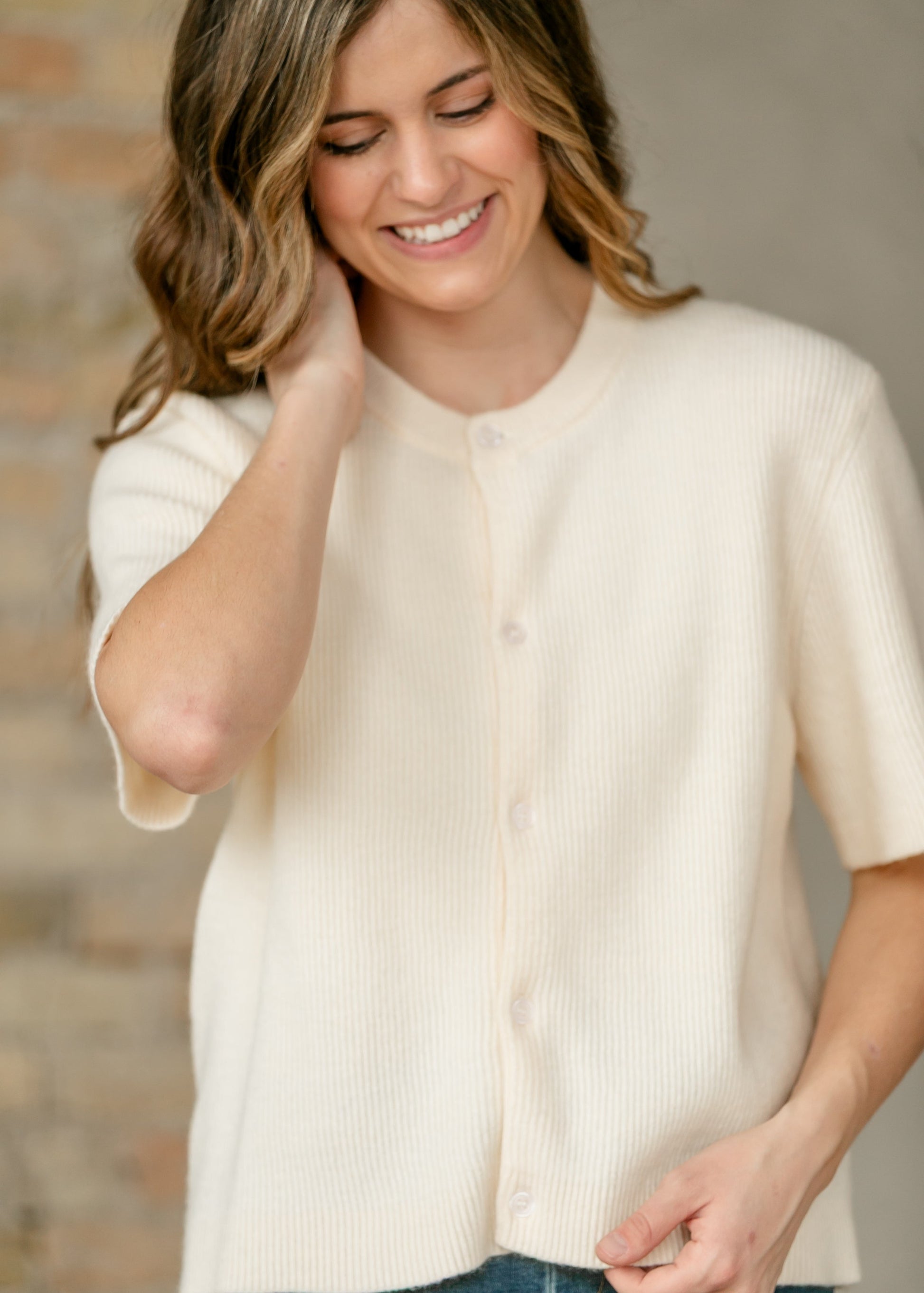 Zadie Ivory Short Sleeeve Button Cardigan Top