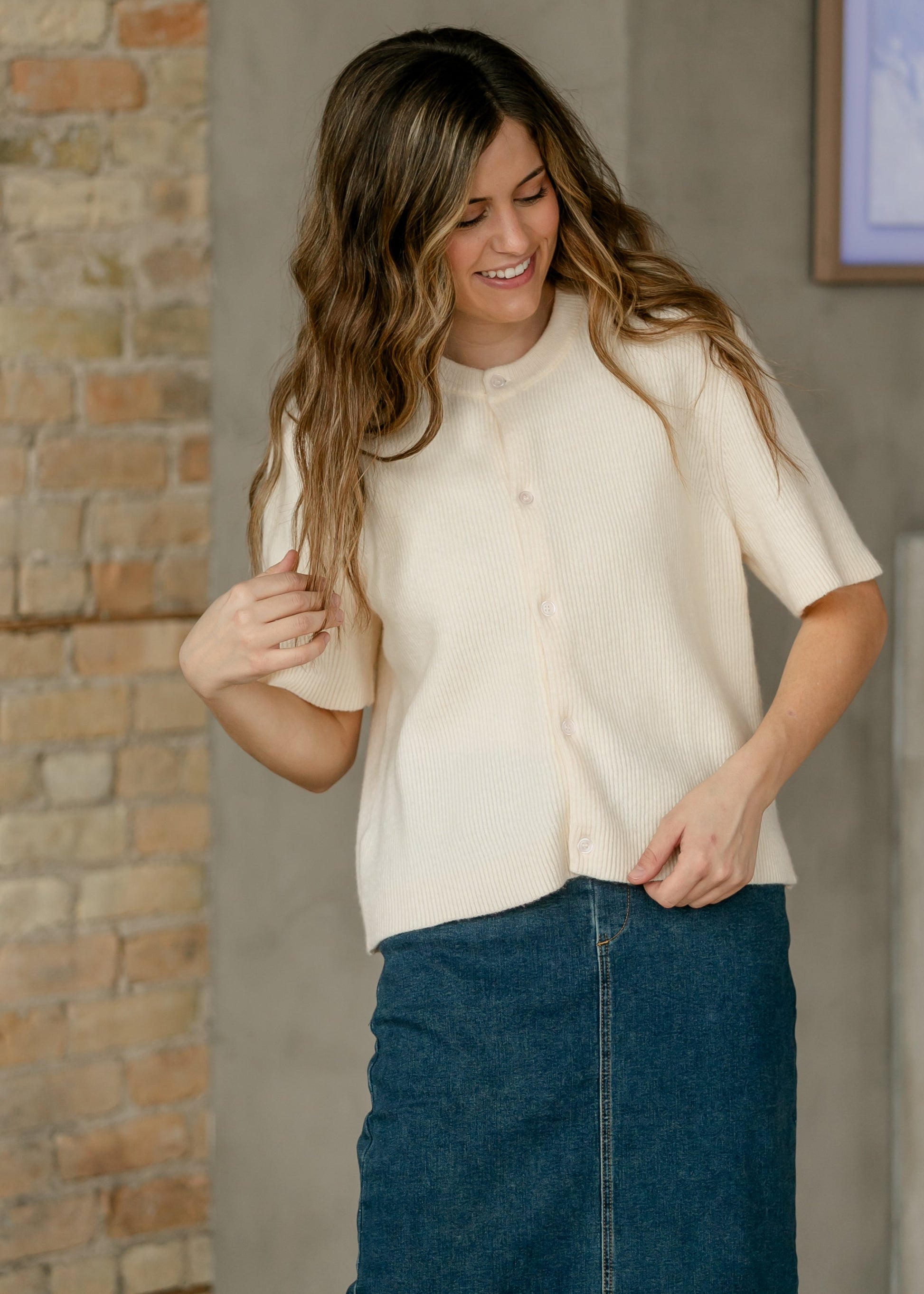 Zadie Ivory Short Sleeeve Button Cardigan Top