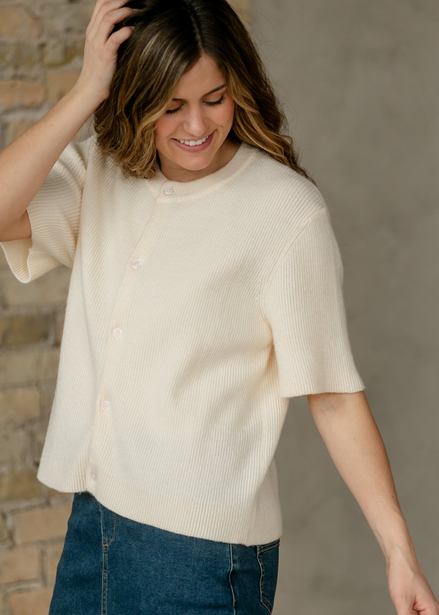 Zadie Ivory Short Sleeeve Button Cardigan Top