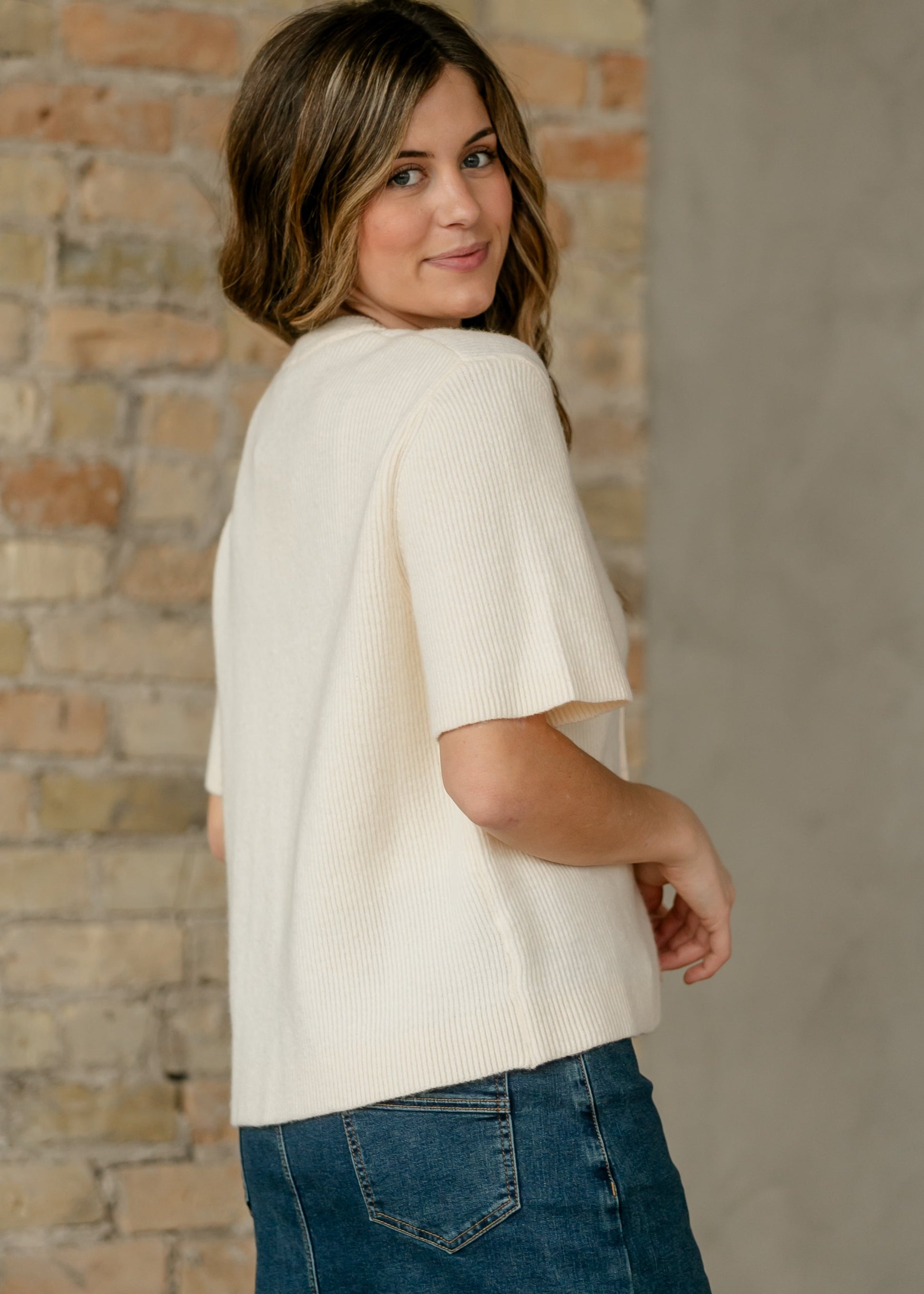 Zadie Ivory Short Sleeeve Button Cardigan Top