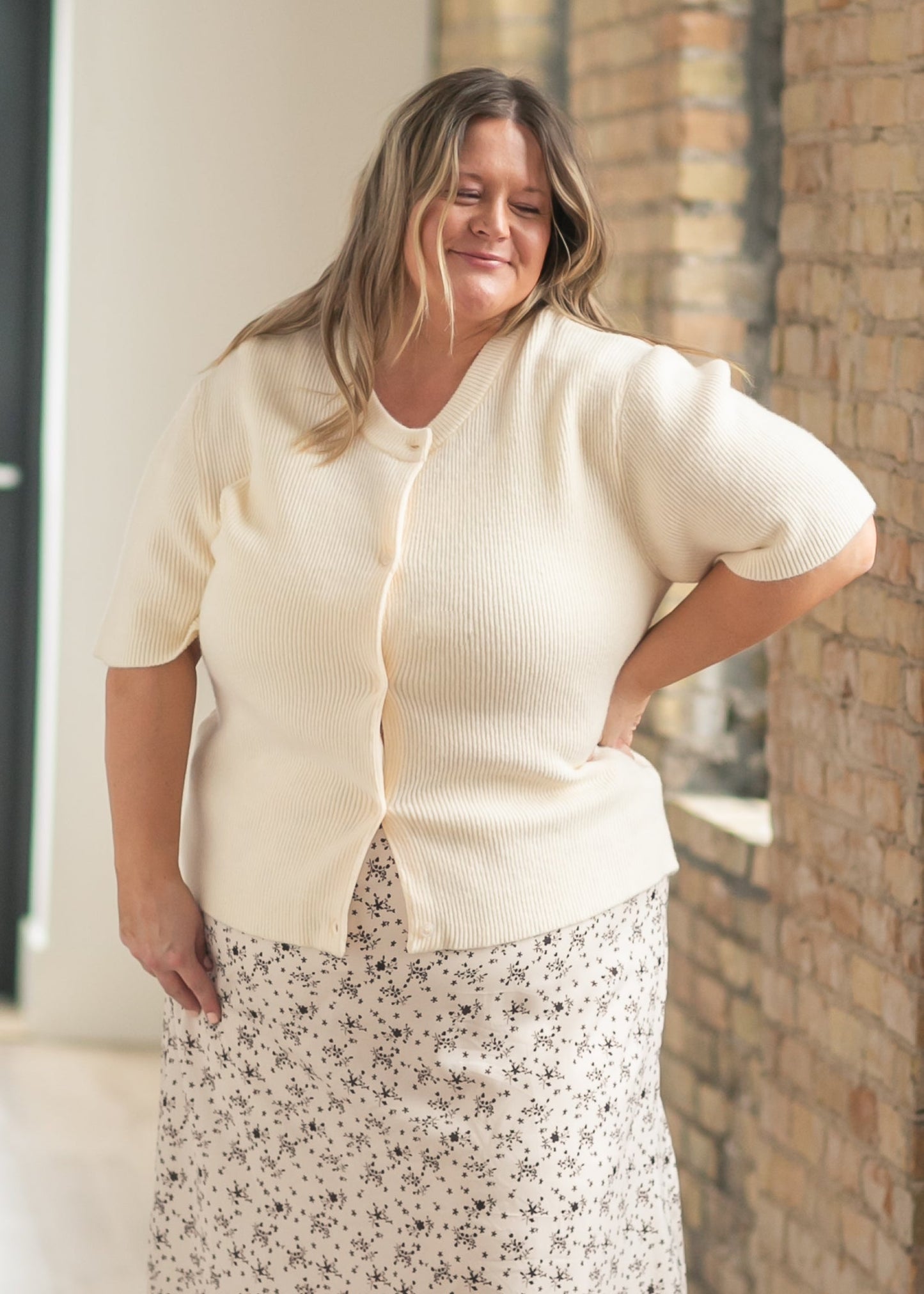 Zadie Ivory Short Sleeeve Button Cardigan Top