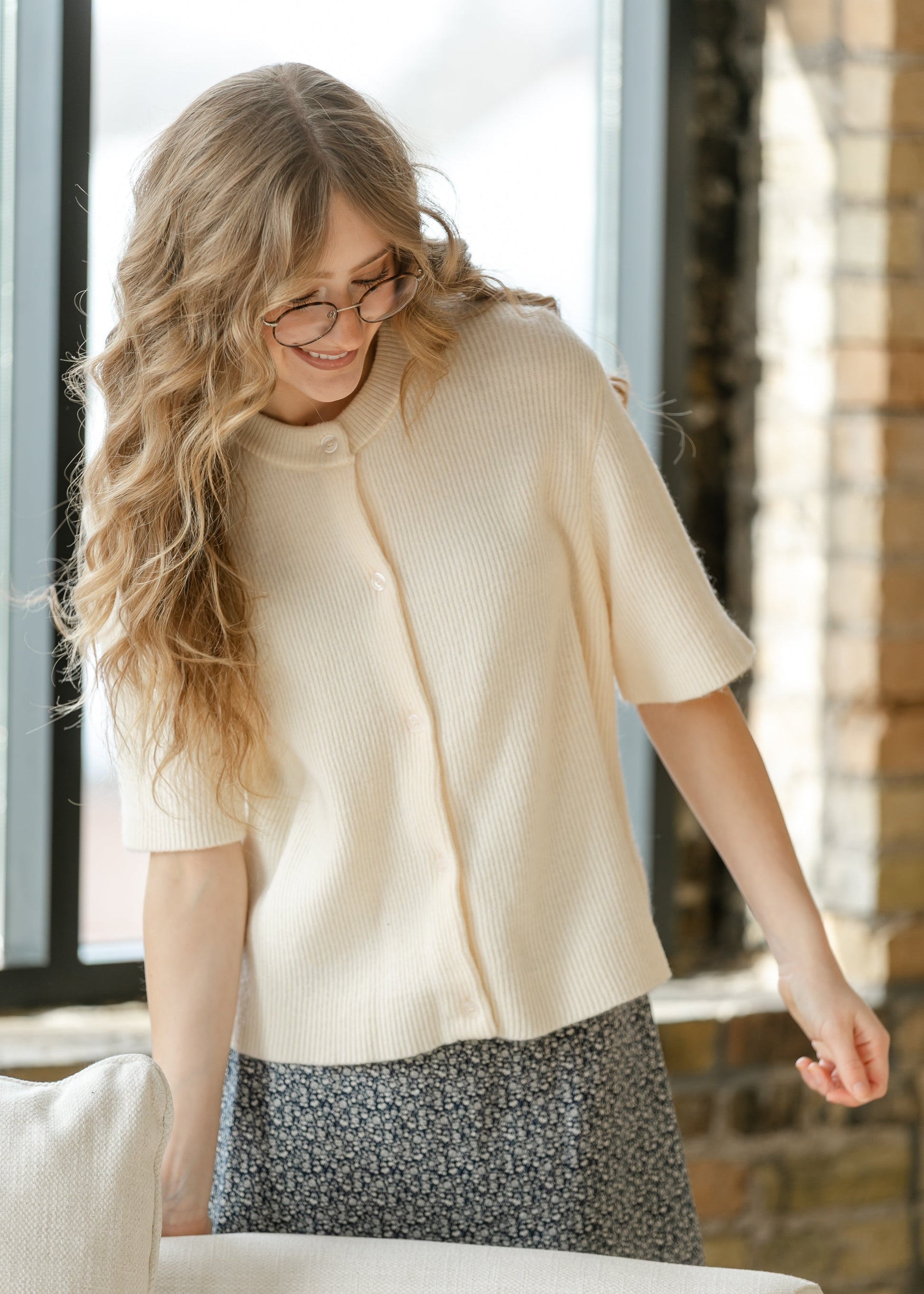 Zadie Ivory Short Sleeeve Button Cardigan Top