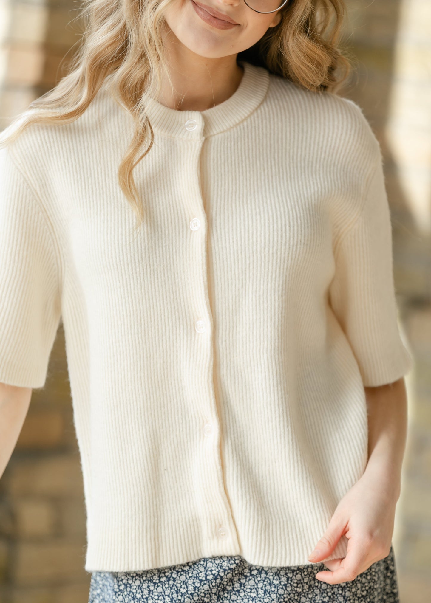 Zadie Ivory Short Sleeeve Button Cardigan Top
