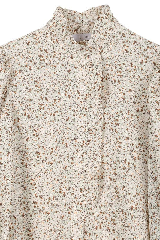 Stand collar floral frill blouse - ShopModernEmporium
