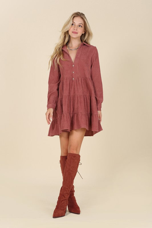 Corduroy tiered dress - ShopModernEmporium