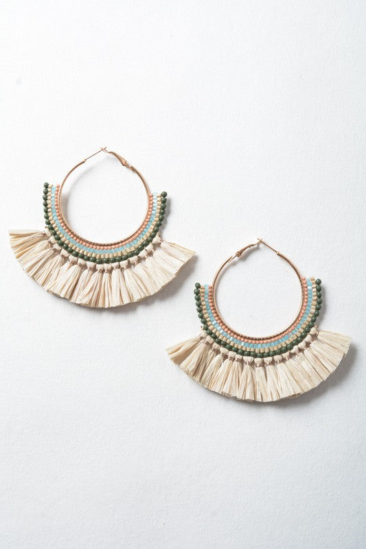 Natural Bead and Raffia Fan Hoop Earrings - ShopModernEmporium