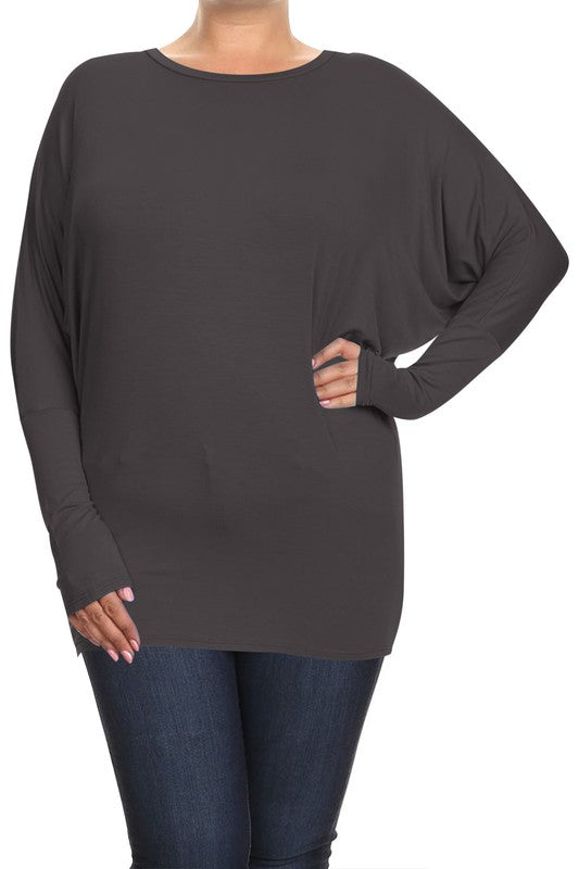 Plus Solid jersey knit Dolman top Long sleeves