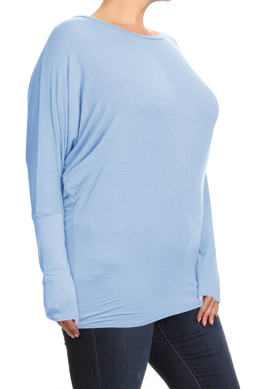 Plus Solid jersey knit Dolman top Long sleeves
