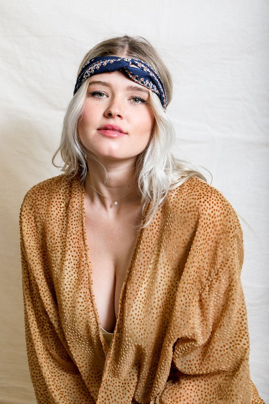 Bohemian Stitch Print Twist Headwrap - ShopModernEmporium