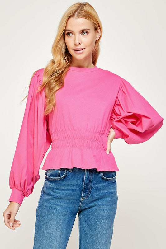 Smocked Balloon Sleeve Knit Top - ShopModernEmporium