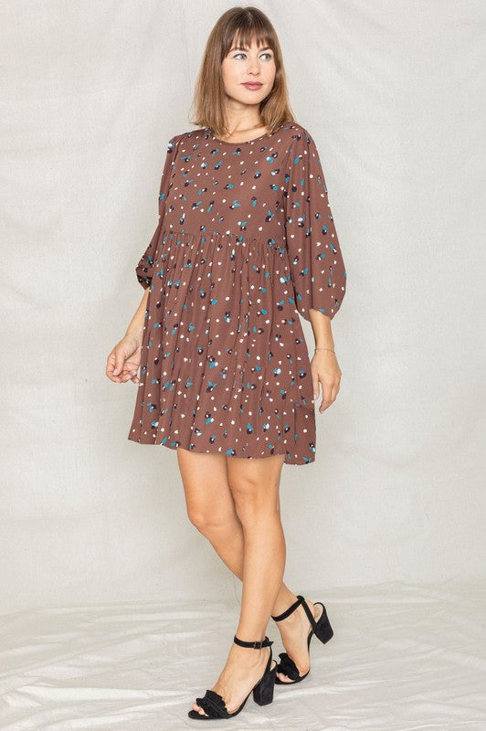 Abstract Polka Dot Bishop Sleeve Mini Dress - ShopModernEmporium