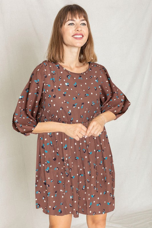 Abstract Polka Dot Bishop Sleeve Mini Dress - ShopModernEmporium