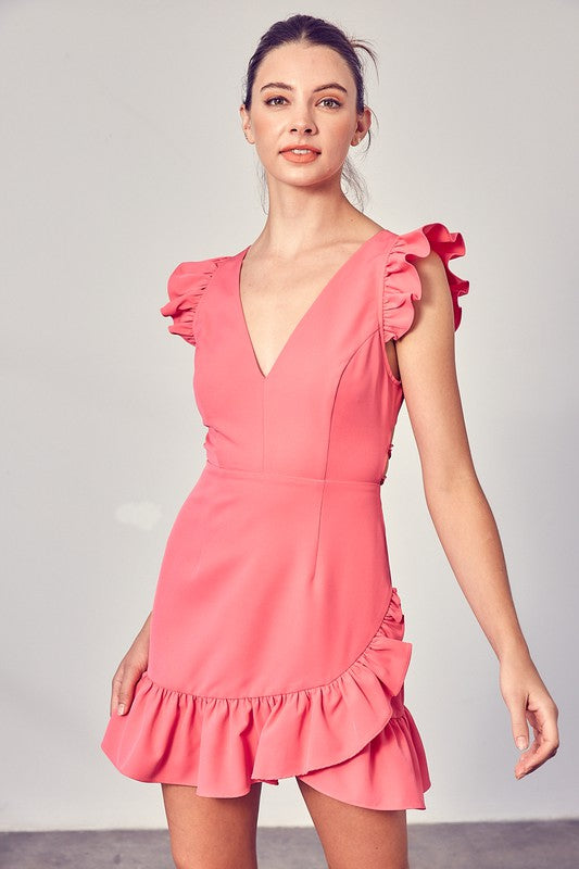 V NECK RUFFLE DRESS - ShopModernEmporium