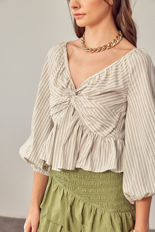 TWISTED BALLOON SLEEVE TOP - ShopModernEmporium